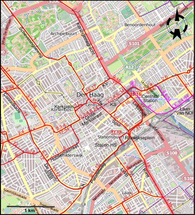 The Hague 2022 downtown tram map