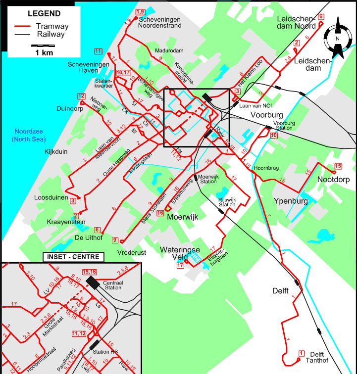 The Hague 2005 tram map