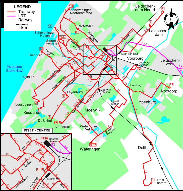 The Hague 2009 tram map