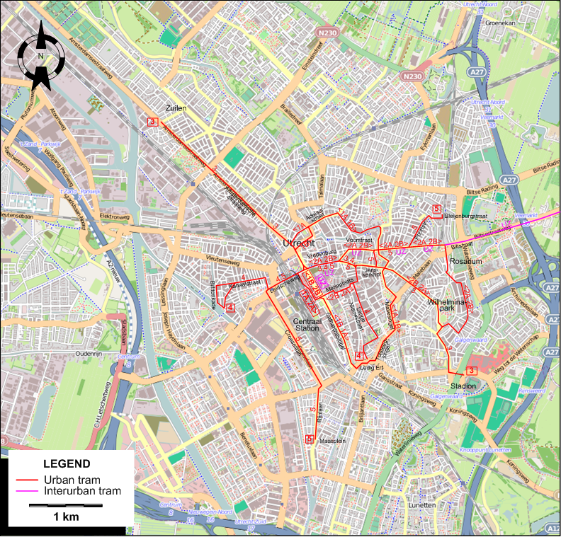 Utrecht 1936 tram map