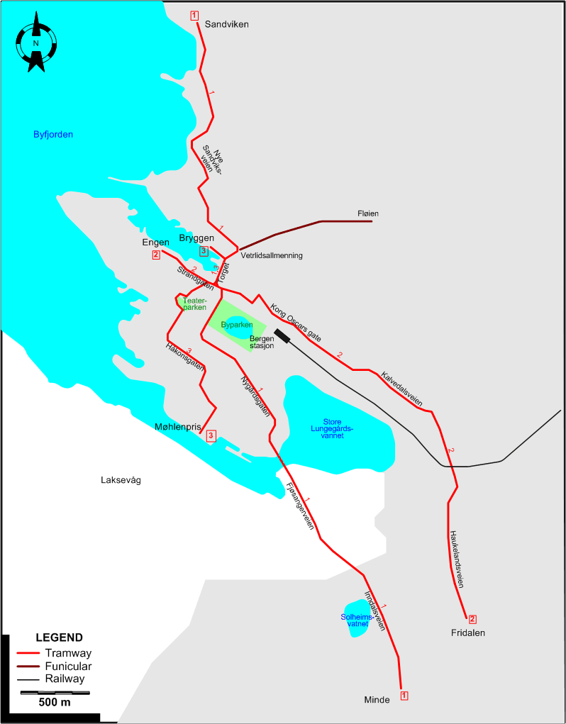 Bergen tram map 1950