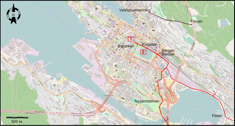 Bergen downtown tram map 2022