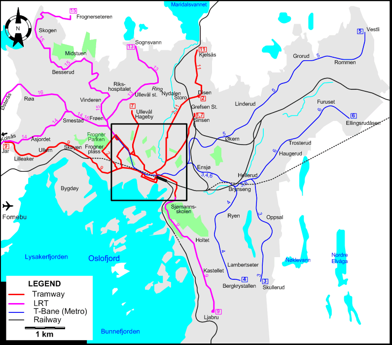 Oslo tram map 1987