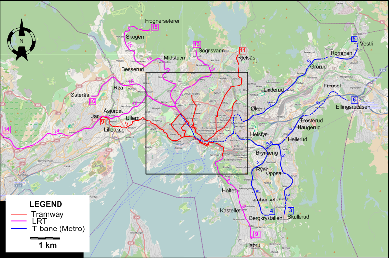 Oslo tram map 1987