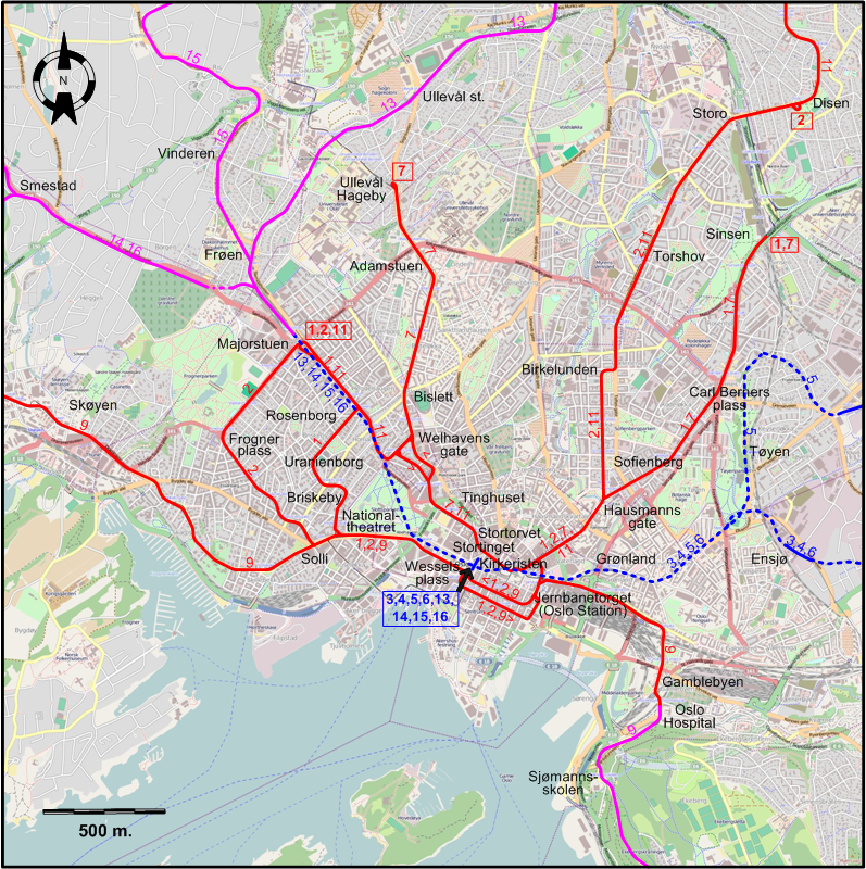 Oslo downtown tram map 1987