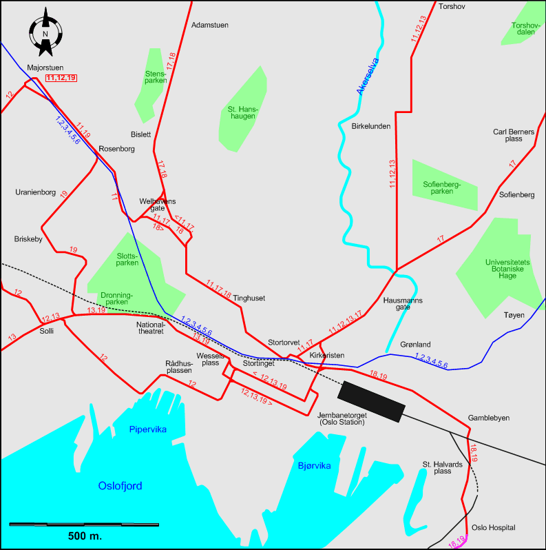 Oslo downtown tram map 2009