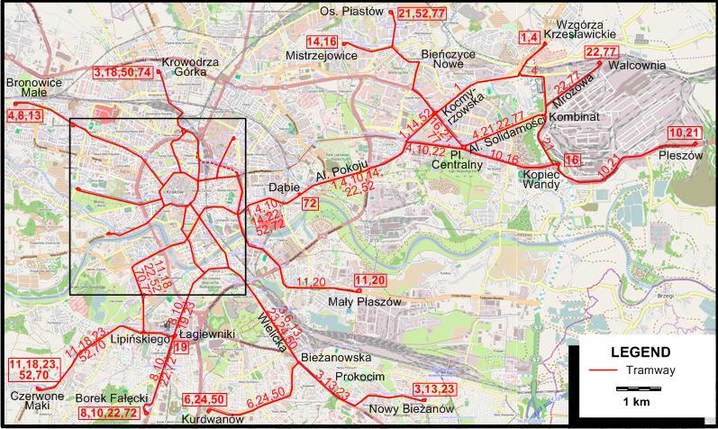 Cracow tram map 2014