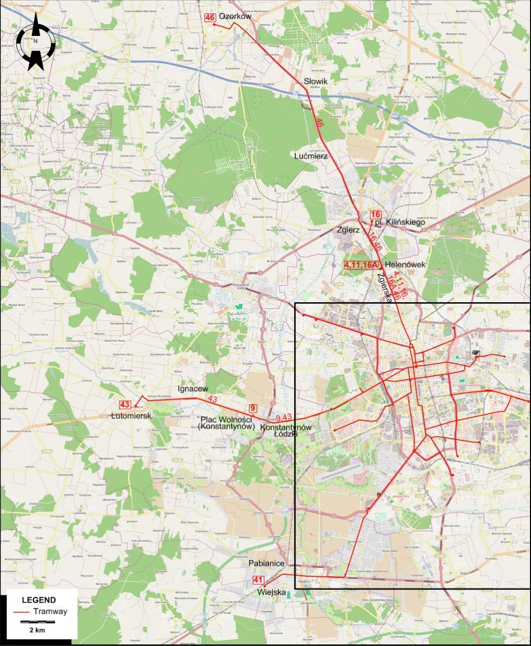 Lodz tram map 2014