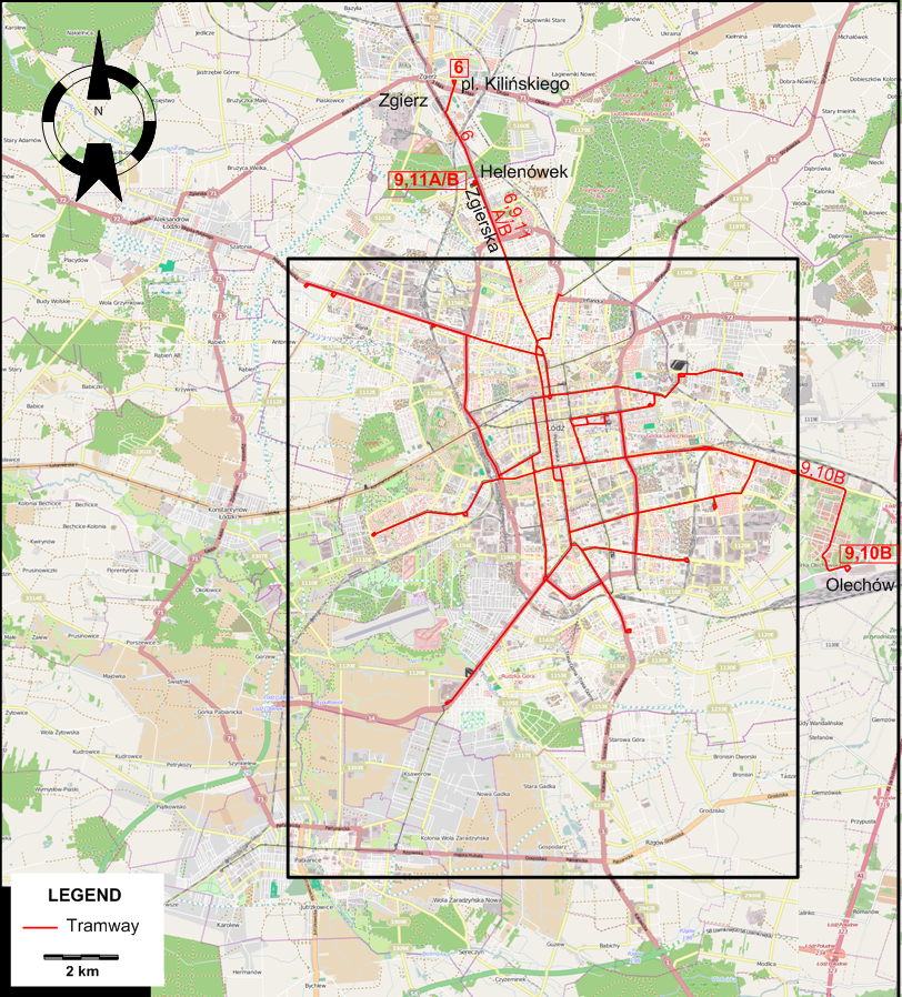 Lodz tram map 2021