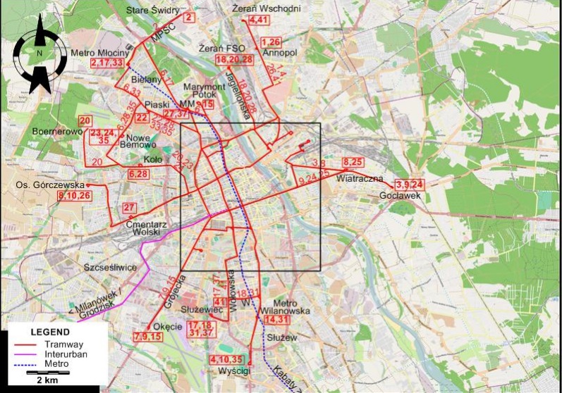 Warsaw tram map 2014