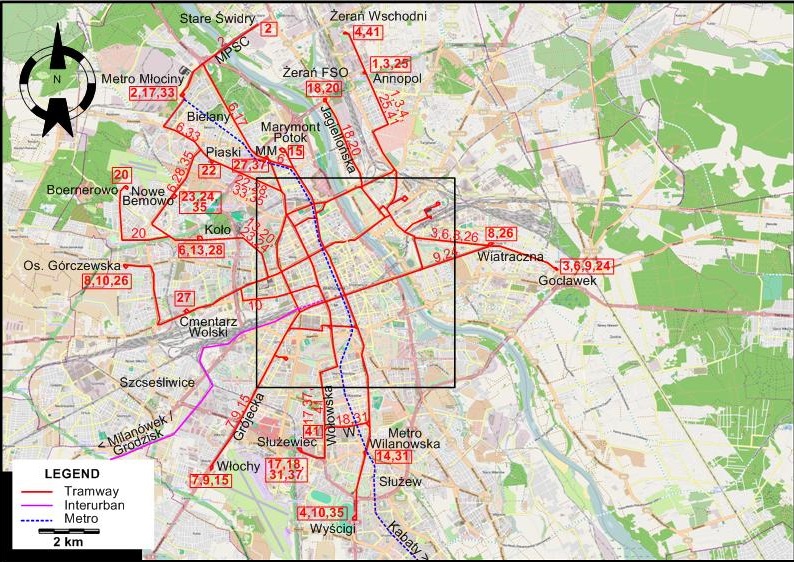 Warsaw tram map 2014