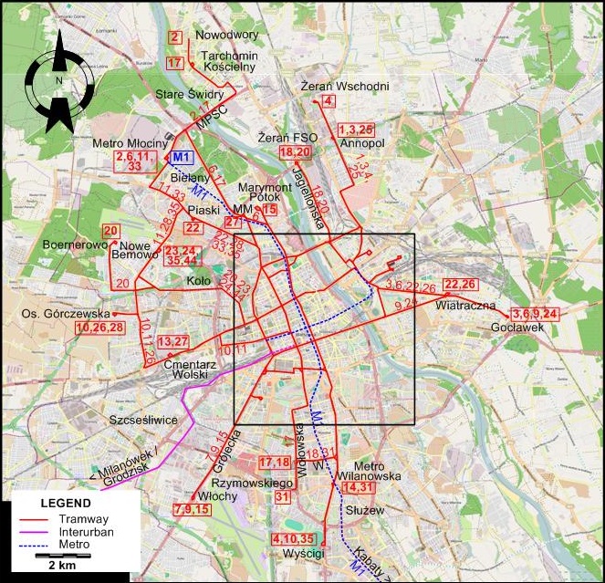 Warsaw tram map 2017