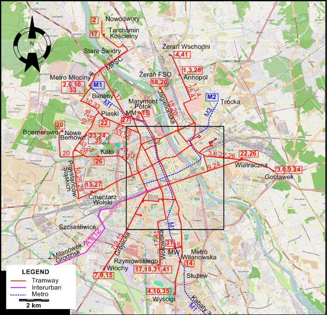 Warsaw tram map 2019