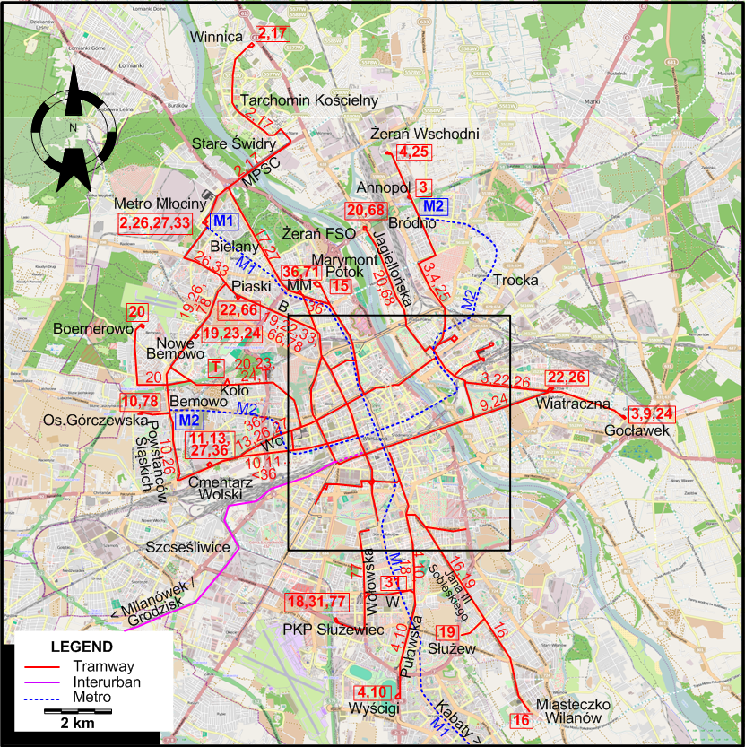 Warsaw tram map 2025