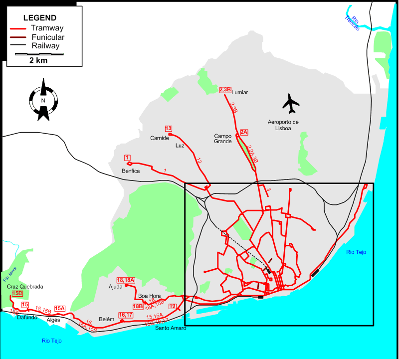 Lisbon 1957 tram map