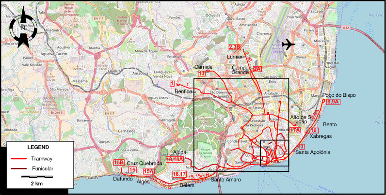 Lisbon 1957 tram map