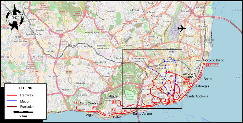 Lisbon 1986 tram map