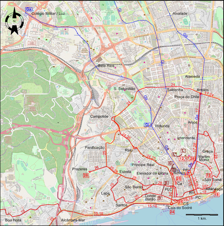 Lisbon downtown tram map 1995