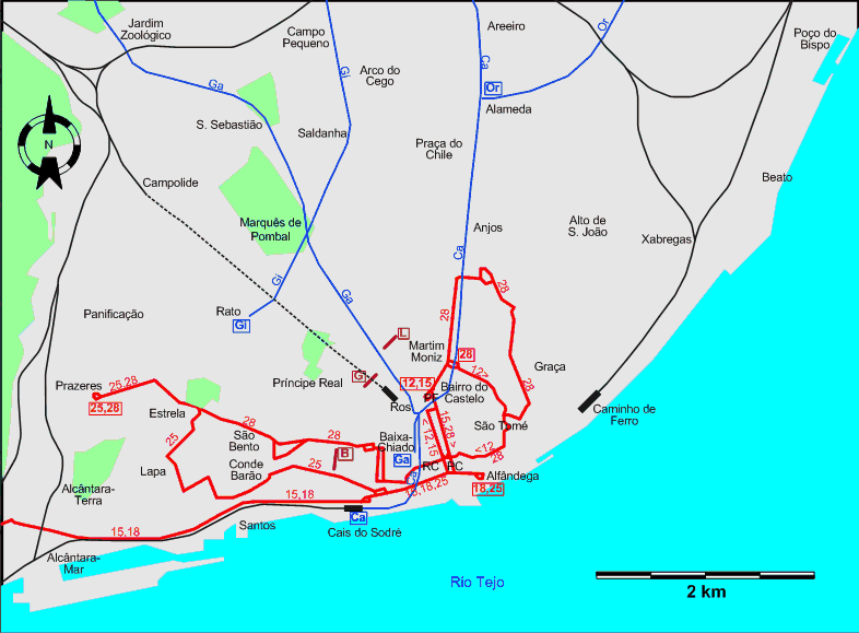 Lisbon downtown tram map 2001