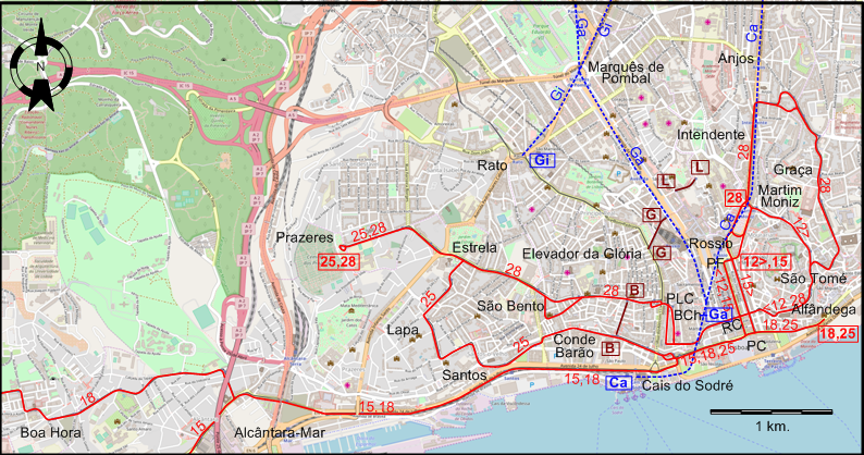 Lisbon downtown tram map 2001