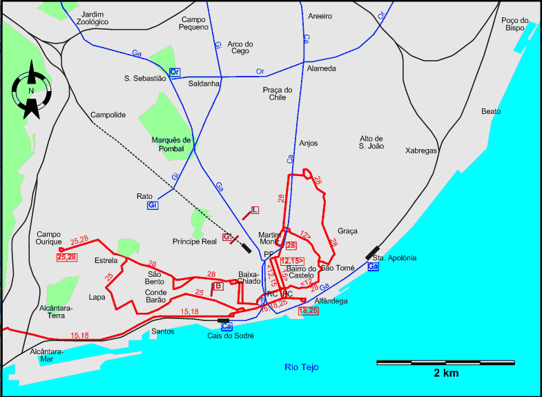 Lisbon downtown tram map 2009