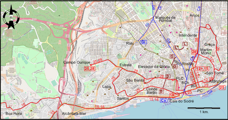 Lisbon downtown tram map 2012