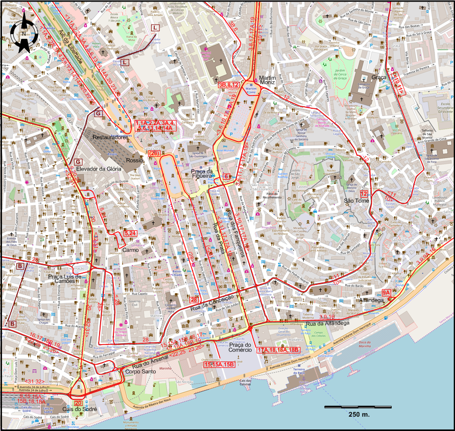 Lisbon downtown tram map 1957