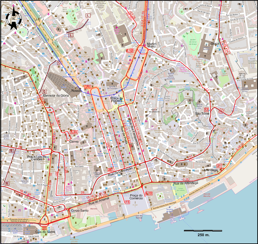 Lisbon downtown tram map 1970