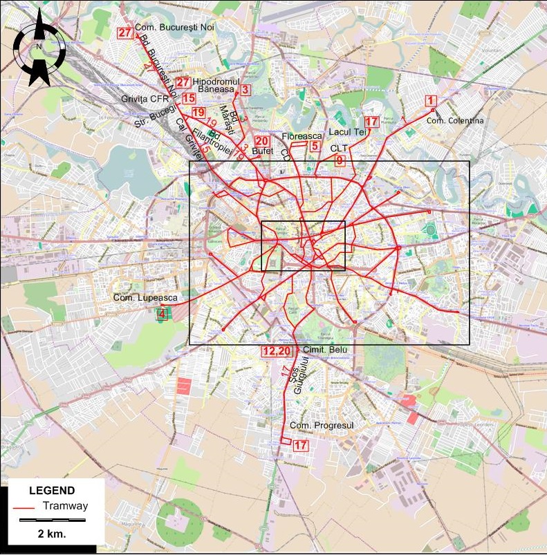 Bucharest tram map 1938