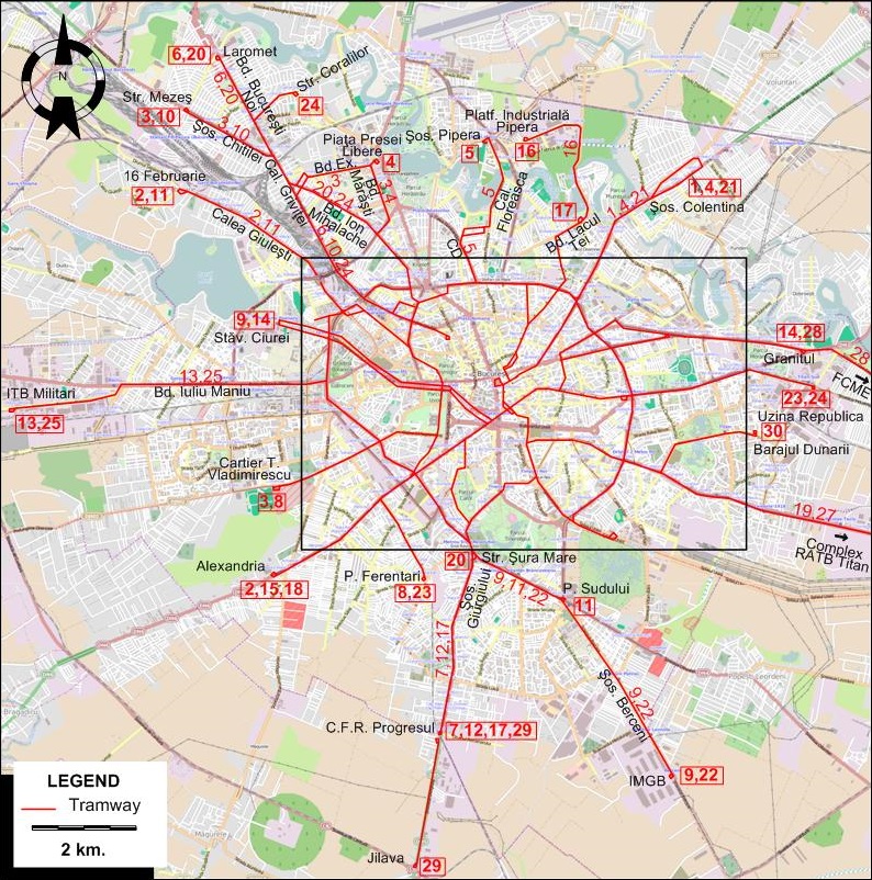 Bucharest tram map 1973