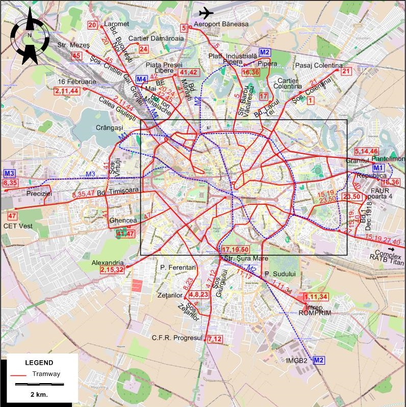 Bucharest tram map 2003