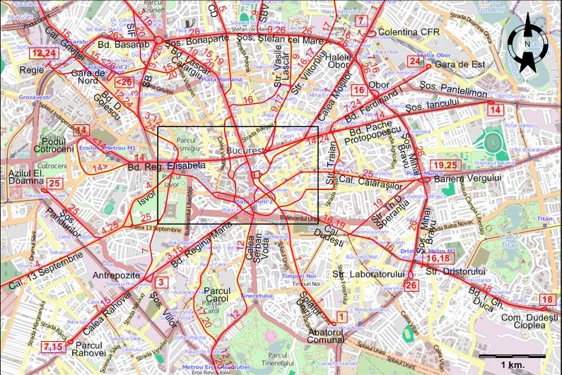 Bucharest downtown tram map 1938