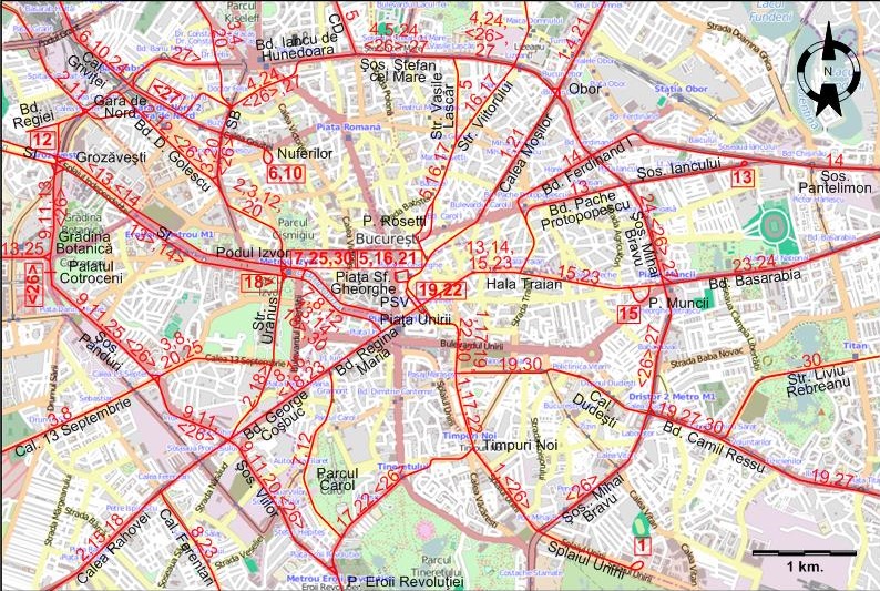 Bucharest downtown tram map 1973