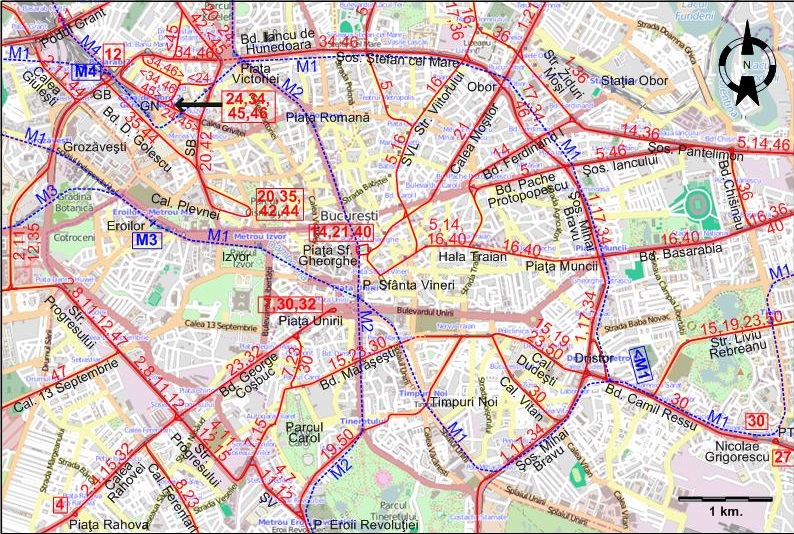 Bucharest downtown tram map 2003