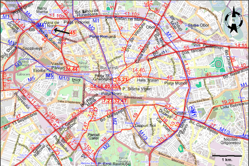 Bucharest downtown tram map 2023