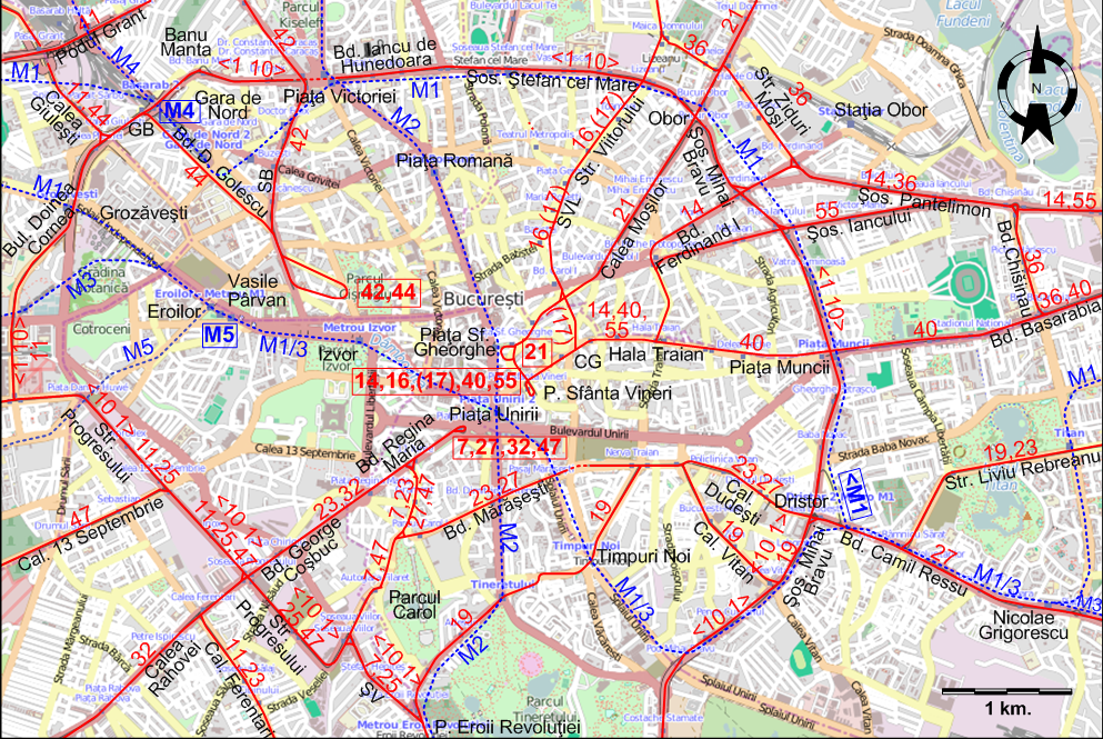 Bucharest downtown tram map 2024