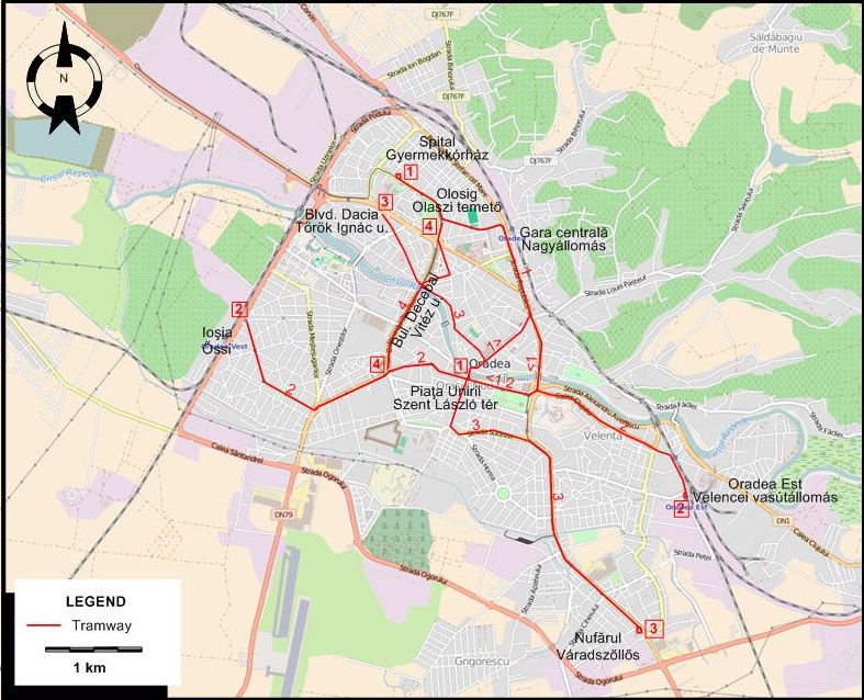 Oradea tram map 1974