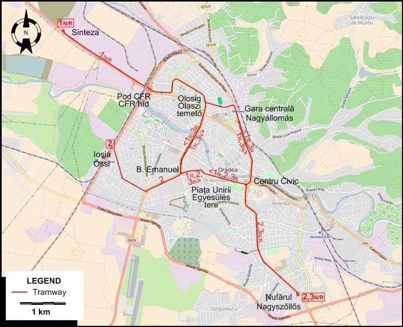 Oradea tram map 2004