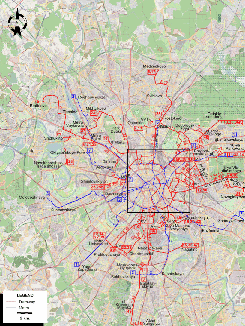 Moscow tram map 1973