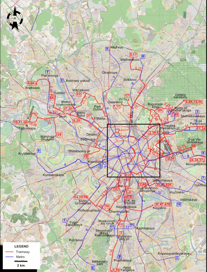 Moscow tram map 1995