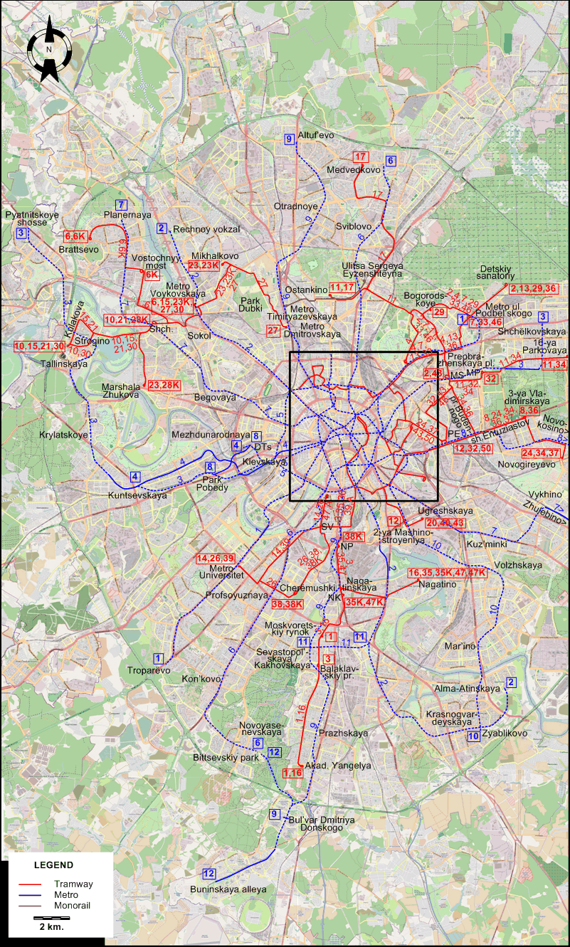 Moscow tram map 2014