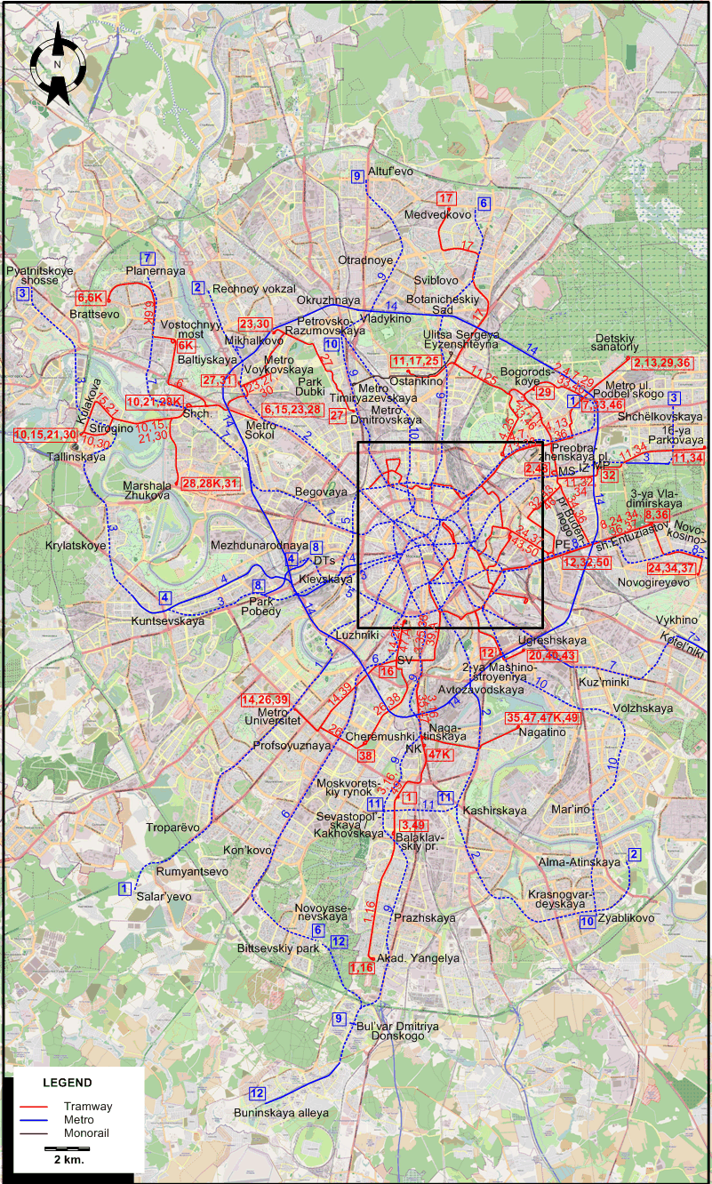 Moscow tram map 2016