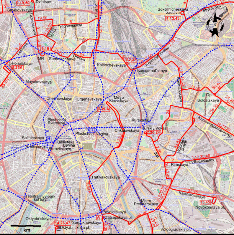 Moscow downtown tram map 1973