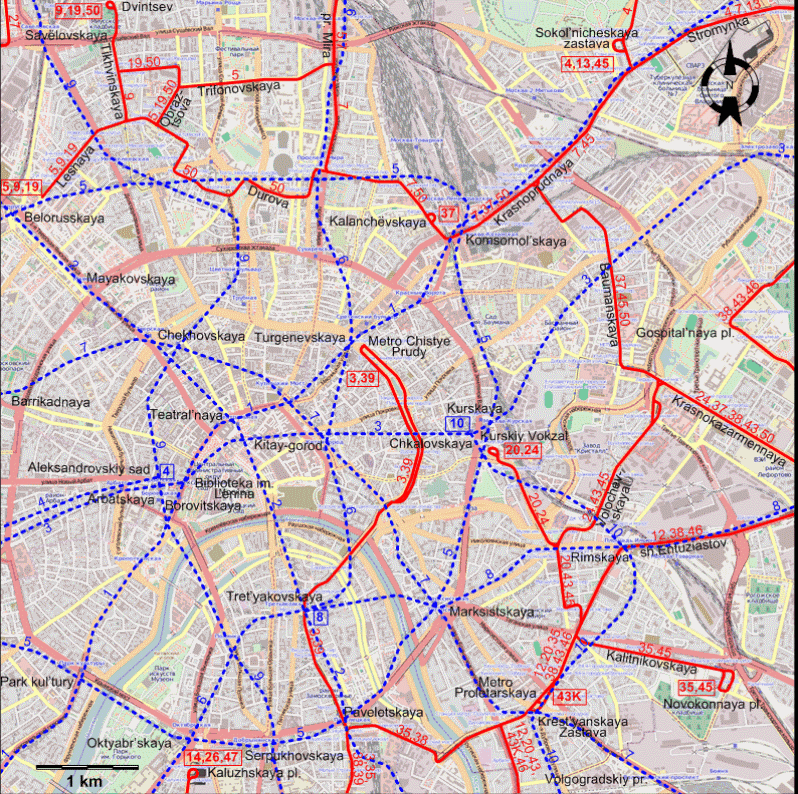 Moscow downtown tram map 1995