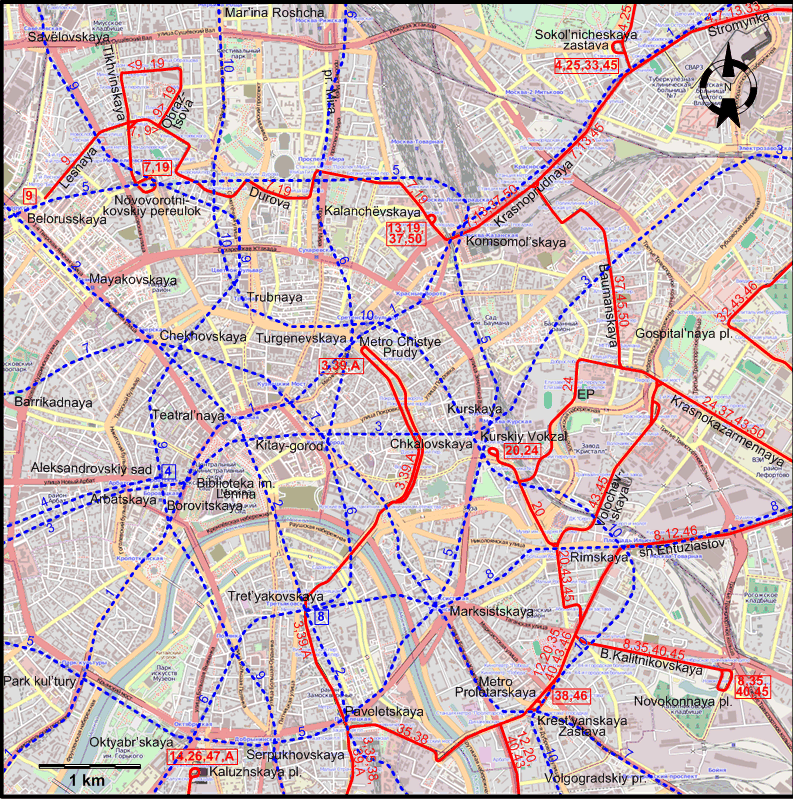 Moscow downtown tram map 2016