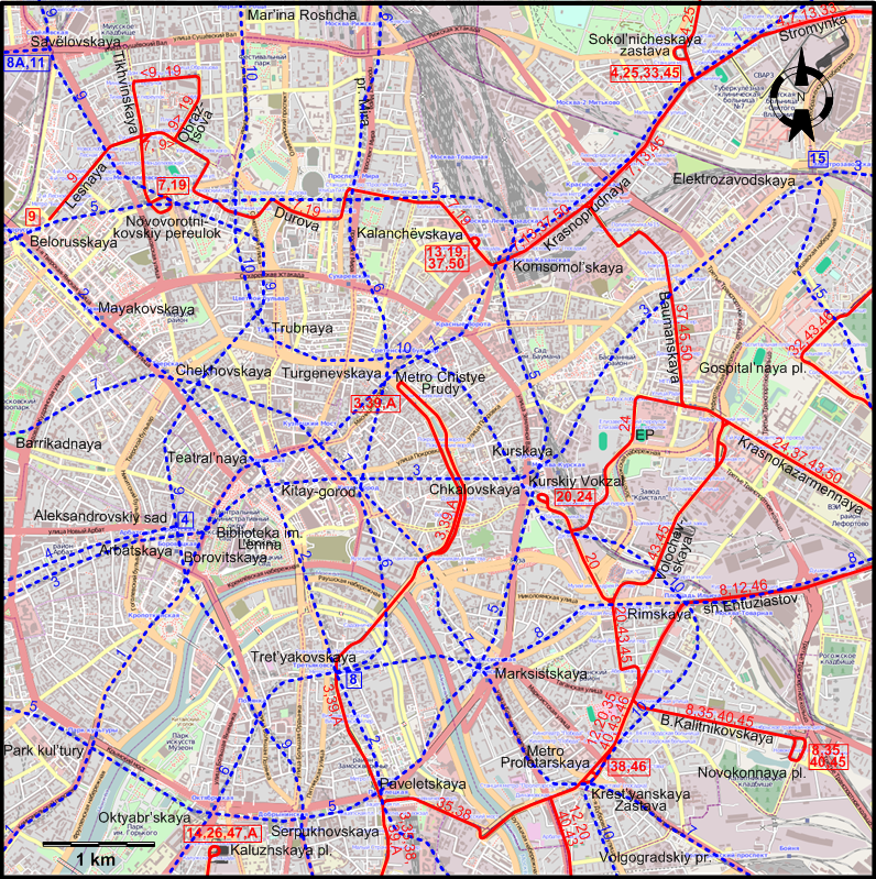 Moscow downtown tram map 2021