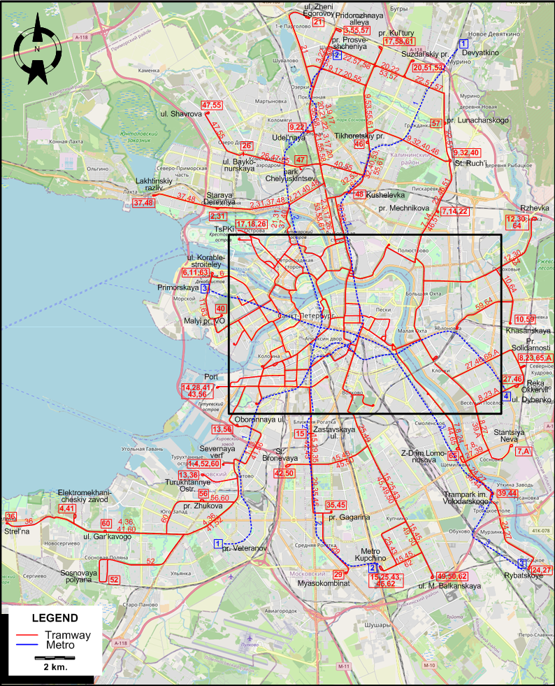 Saint Petersburg tram map 1995