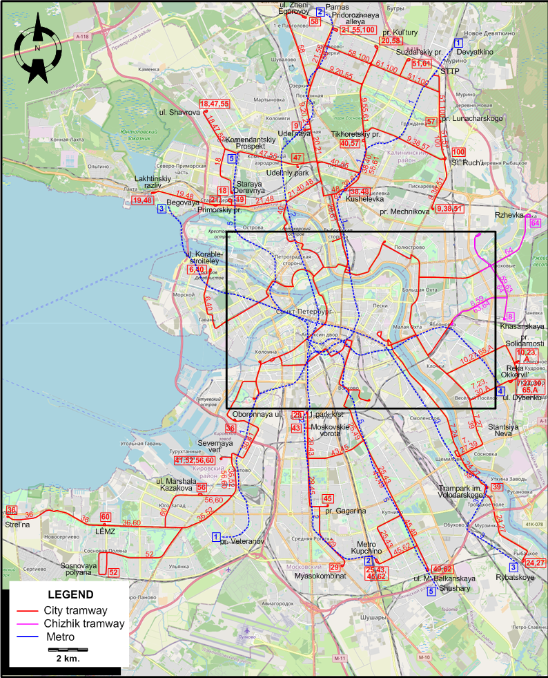 Saint Petersburg tram map 2021