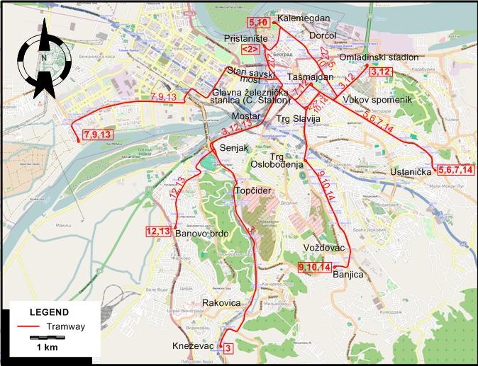 Belgrade tram map 2010