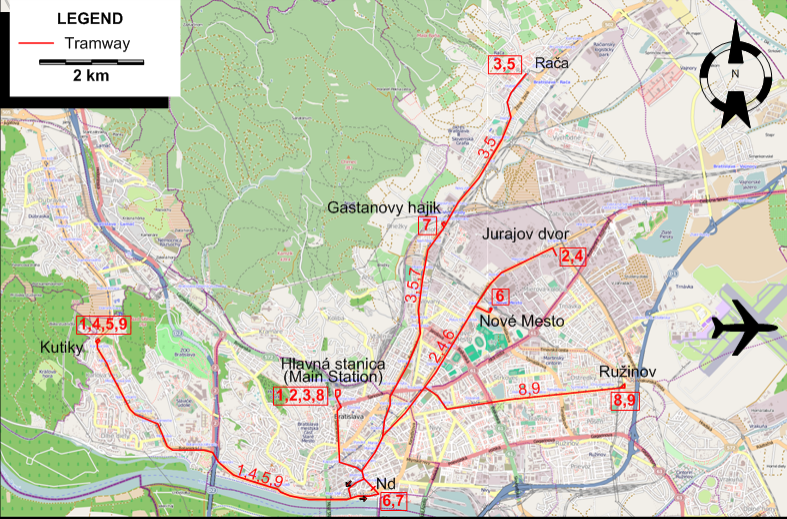 Bratislava tram map 1975